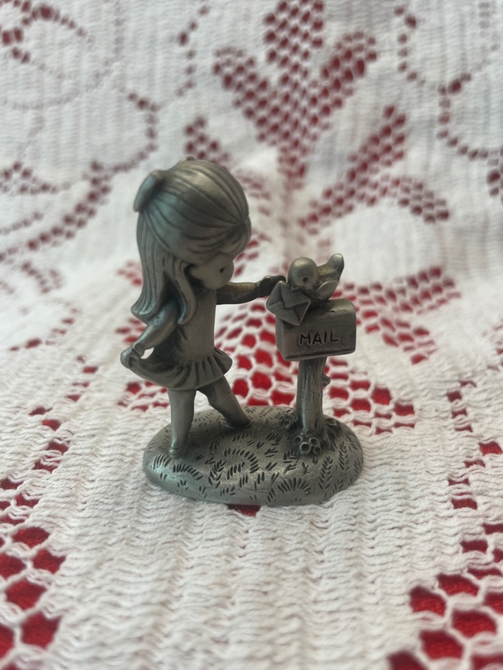 Hallmark Silver-Tone Girl with Mailbox Figurine
